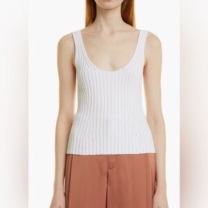 Vince Ribbed Knit Tie Back Scoop Neck Cotton Tank Top Optic White Size L NWOT